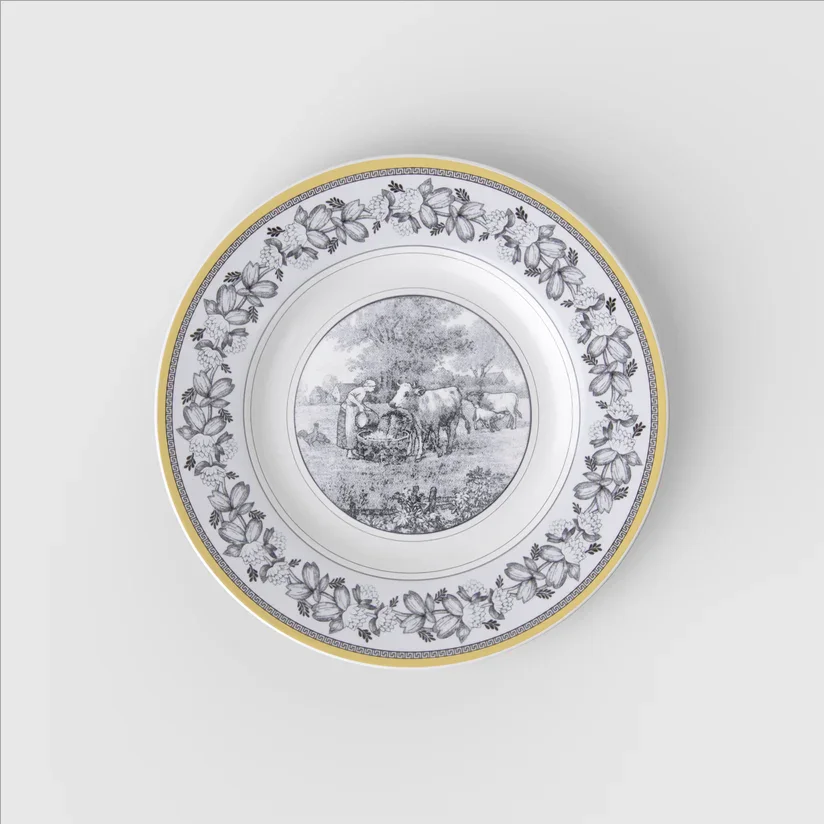 Prato Sobremesa Rhovella Maison Tempo de Colher Porcelana Rústica Luxo