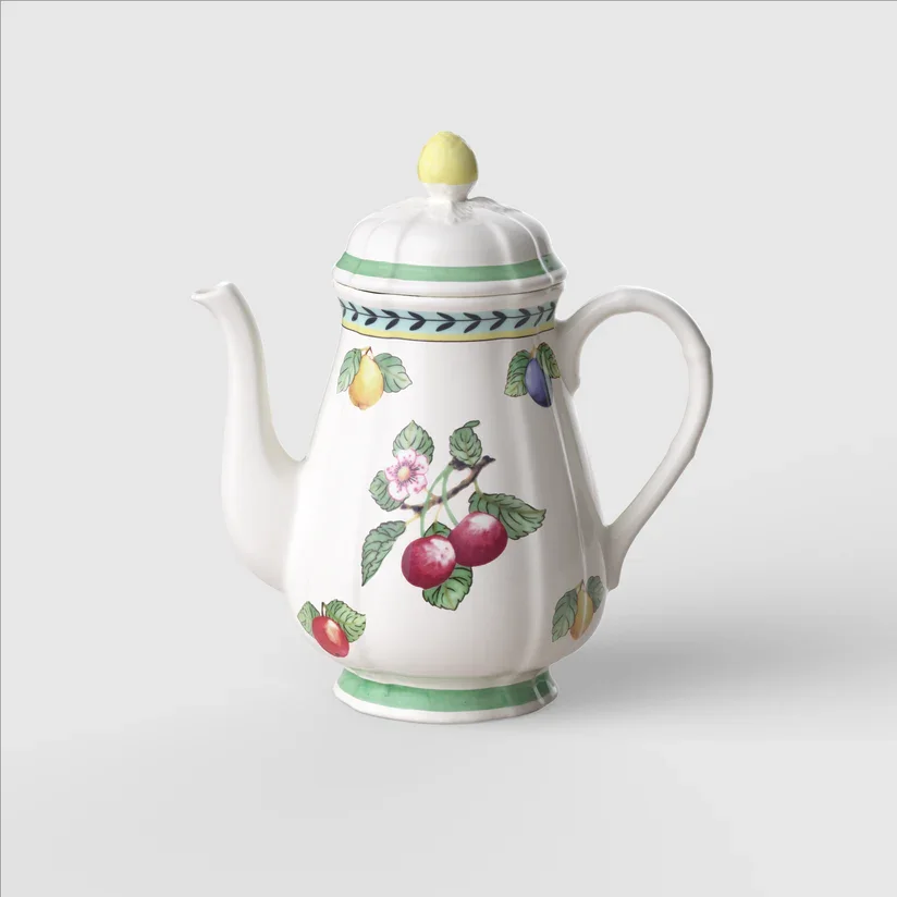 Bule de Café Rhovella Maison Dionysia Porcelana Estampa Frutas Luxo