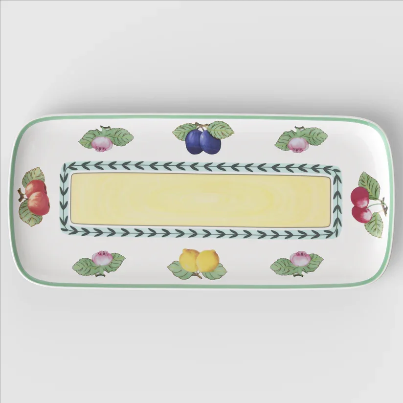 Travessa Rasa Retangular Rhovella Maison Dionysia Porcelana Frutas Luxo