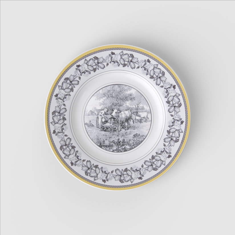 Prato Sobremesa Rhovella Maison Tempo de Colher Porcelana Rústica Luxo