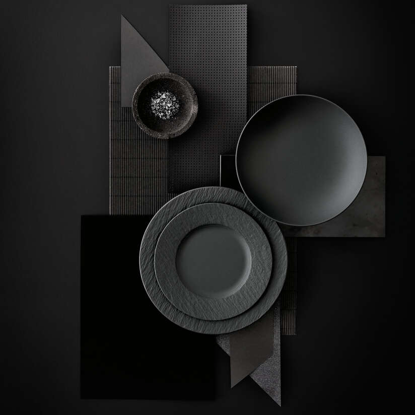 Prato Raso Rhovella Maison Caviar Noir Porcelana Preto Luxo