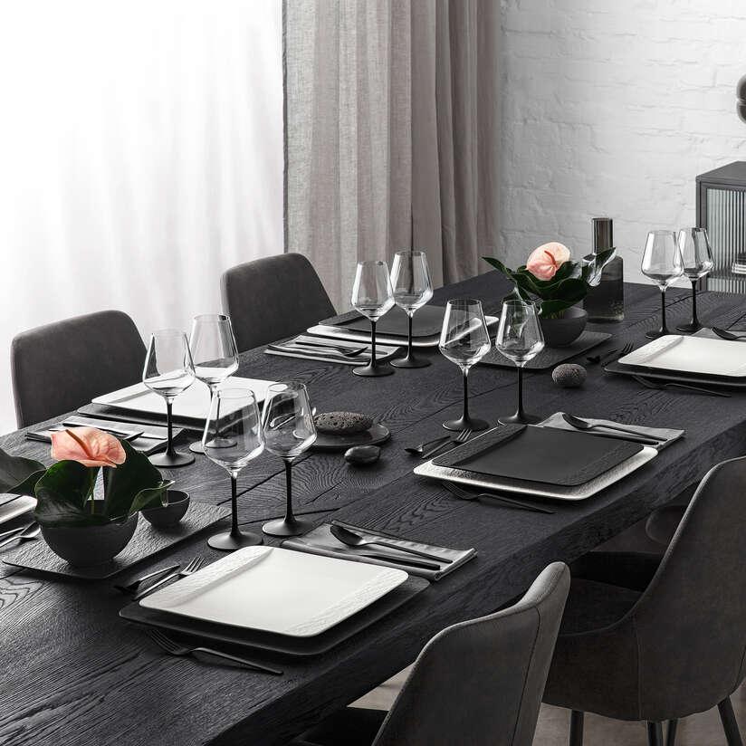 Prato Raso Rhovella Maison Caviar Noir Porcelana Quadrado Luxo