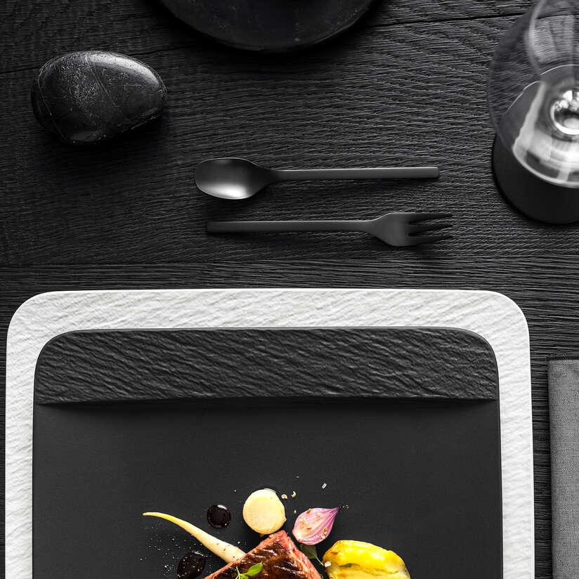 Prato Raso Rhovella Maison Caviar Noir Porcelana Quadrado Luxo