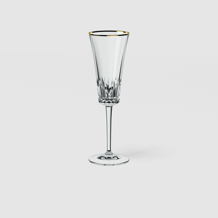 Taça Champagne Rhovella Maison Palace Cristal Borda Dourada Luxo