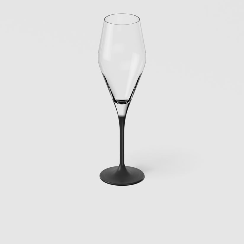 Conjunto 4 Taças Champagne Rhovella Maison Caviar Noir Cristal Luxo