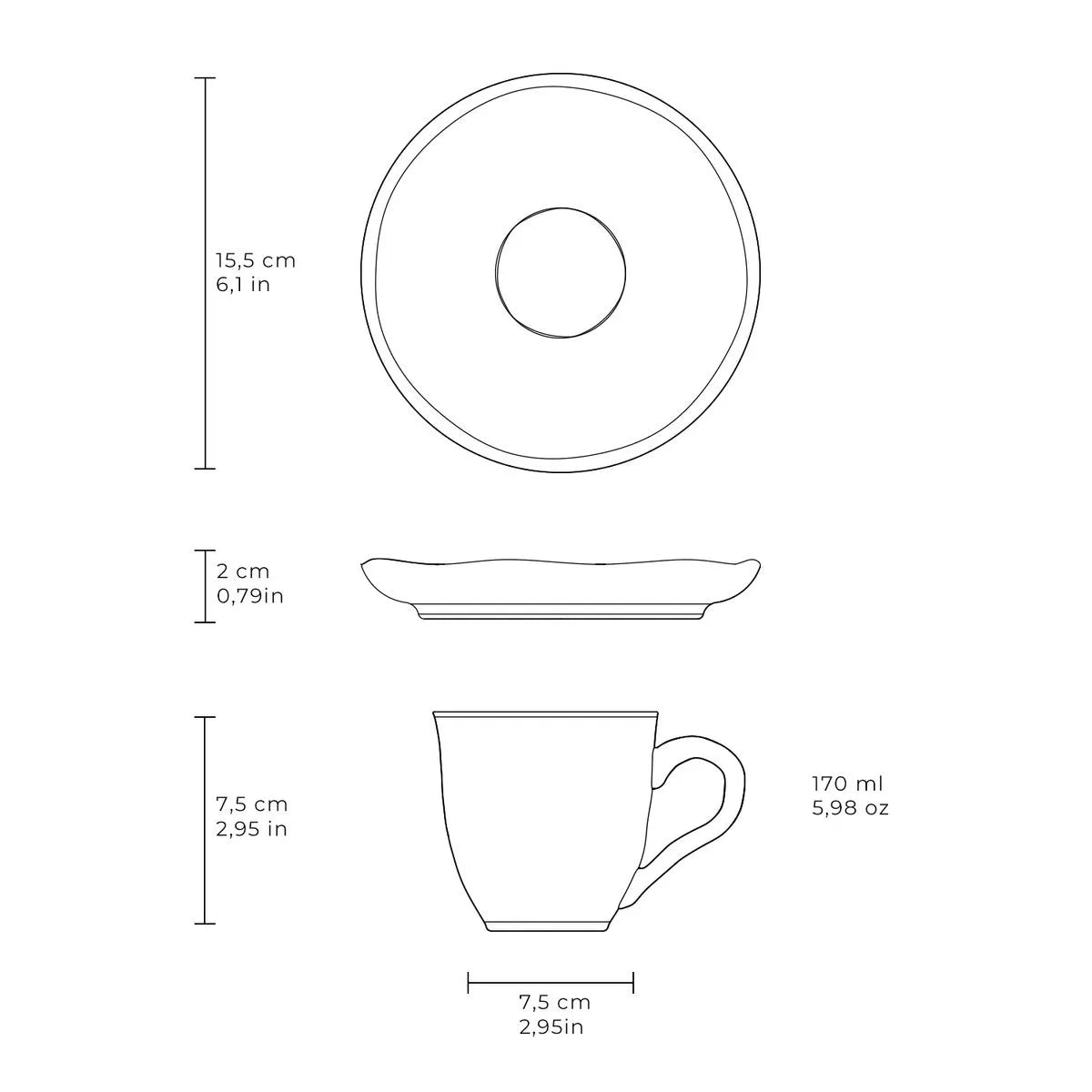 Conjunto Com 6 Xícaras De Chá Orgânico 170ml E 6 Pires Limone d'Oro Rhovella Maison