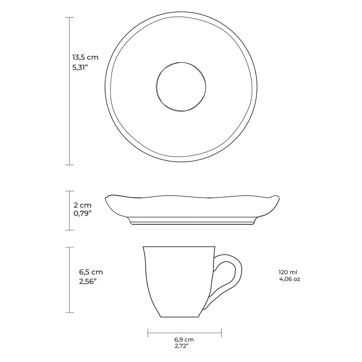 Conjunto Com 6 Xícaras De Café E 6 Pires Vento & Véu Rhovella Maison