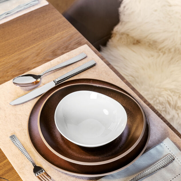 Jogo de Talheres Rhovella Maison Caviar Noir 30 Peças Inox Texturizado Luxo