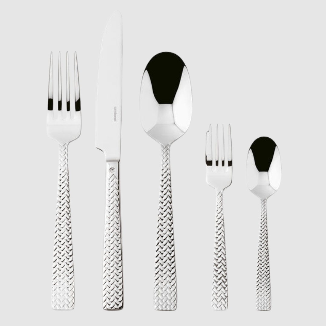 Jogo de Talheres Rhovella Maison Caviar Noir 30 Peças Inox Texturizado Luxo