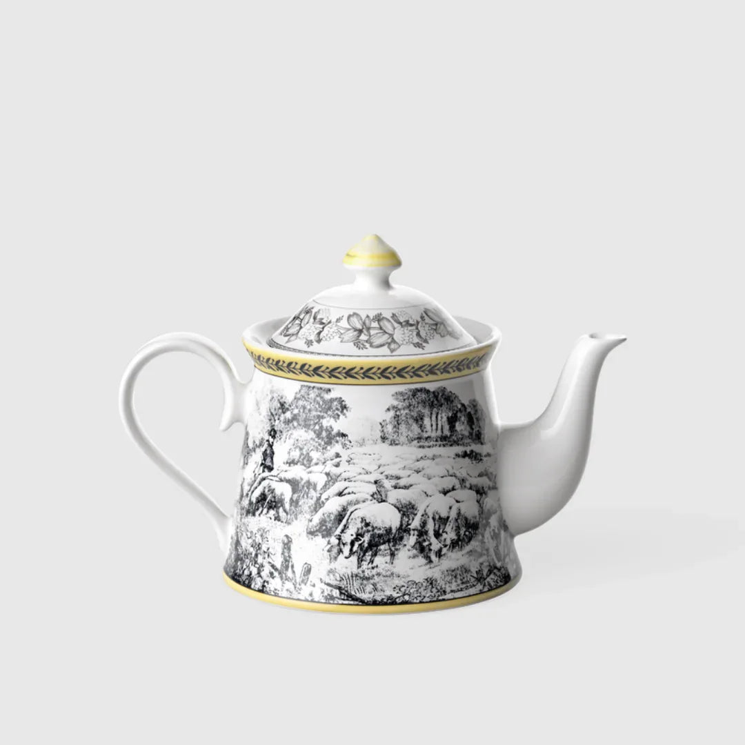 Bule de Chá Rhovella Maison Tempo de Colher Porcelana Rústica 1L Luxo