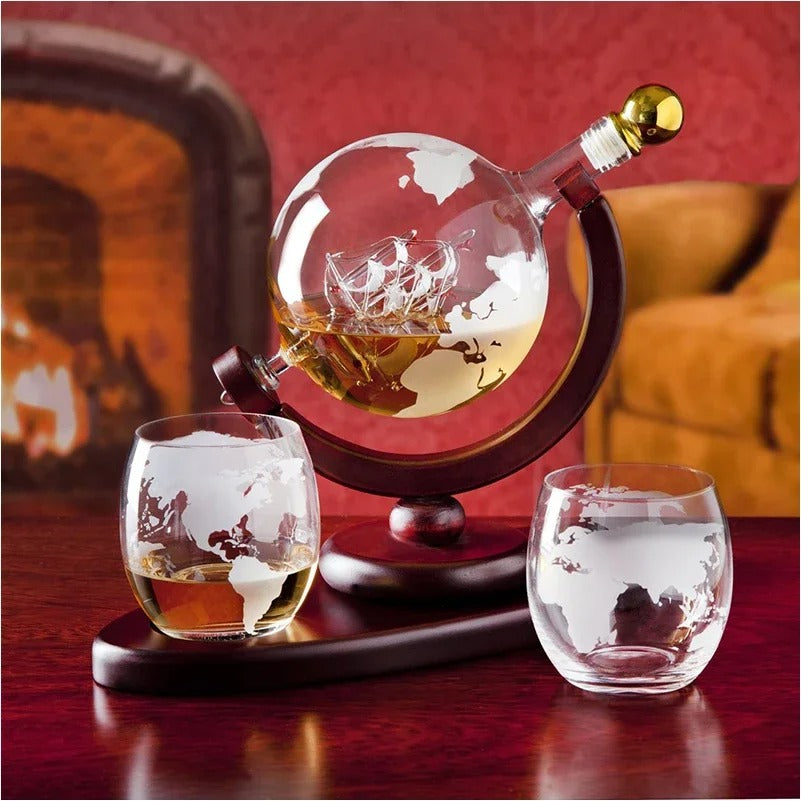 Conjunto de Decanter de Uísque Cristal em Forma de Globo Rhovella Maison