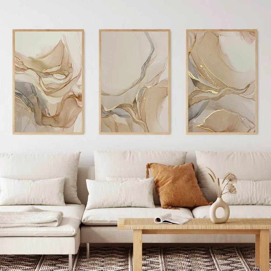 Pintura em Tela de Mármore Dourado Abstrato Rhovella Maison