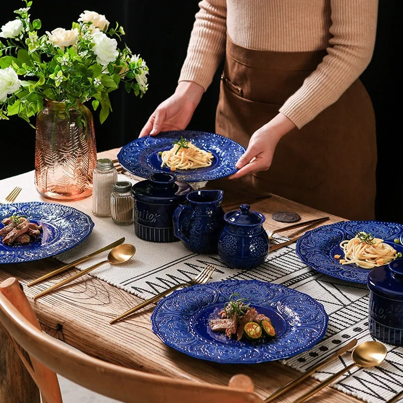 Conjunto De Pratos De Cerâmica Relevo Rhovella Maison