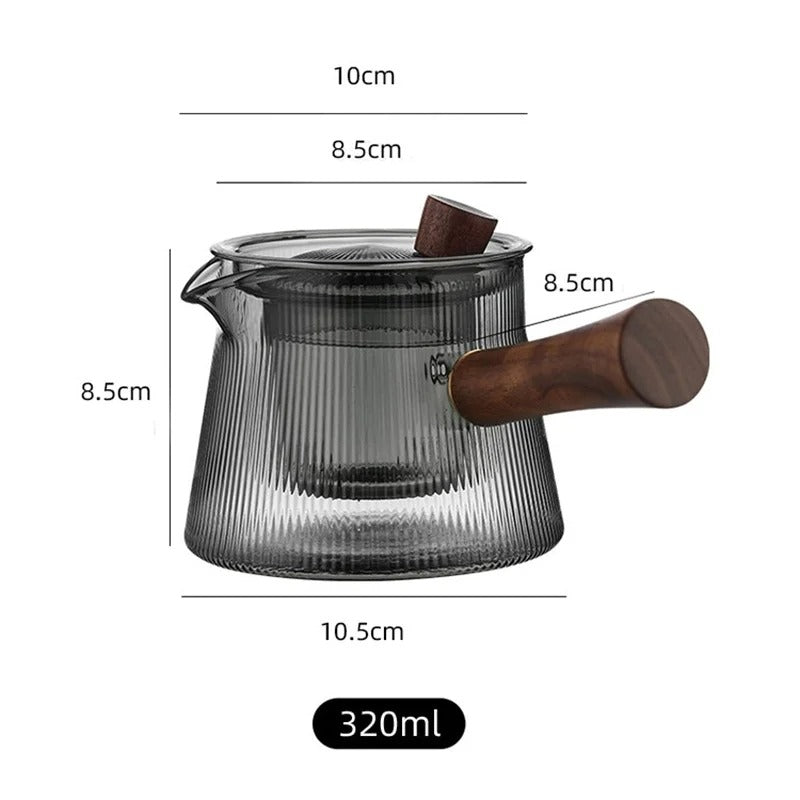 Chaleira de Vidro Listrado com Cabo Lateral e Infusor Removível Rhovella Maison