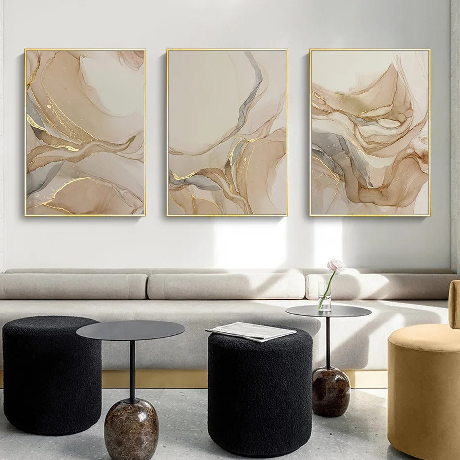 Pintura em Tela de Mármore Dourado Abstrato Rhovella Maison