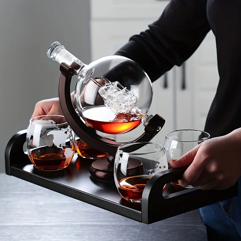 Conjunto de Decanter de Uísque Cristal em Forma de Globo Rhovella Maison