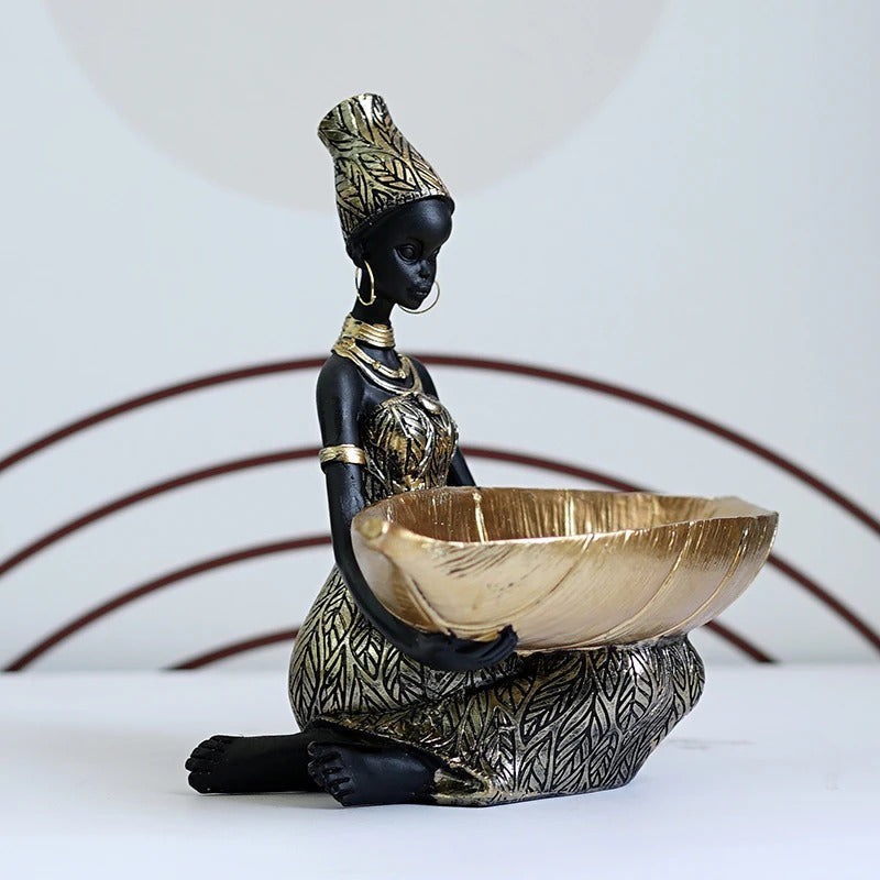 Escultura de Mulher Negra Exótica em Resina Rhovella Maison