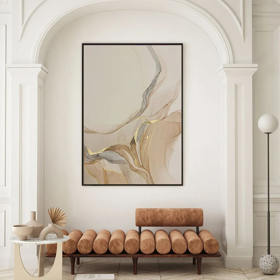 Pintura em Tela de Mármore Dourado Abstrato Rhovella Maison