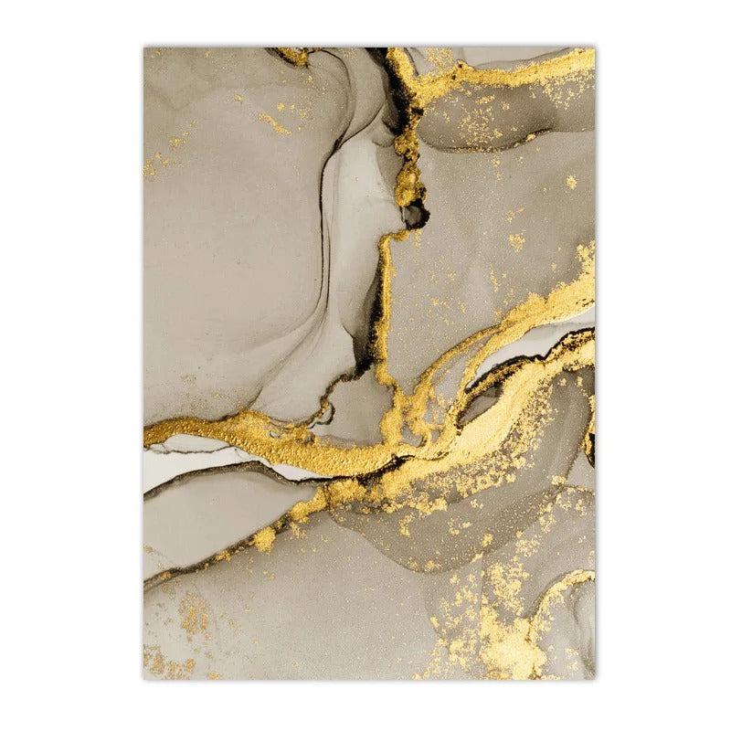 Pintura Abstrata de Mármore Bege e Dourado Rhovella Maison