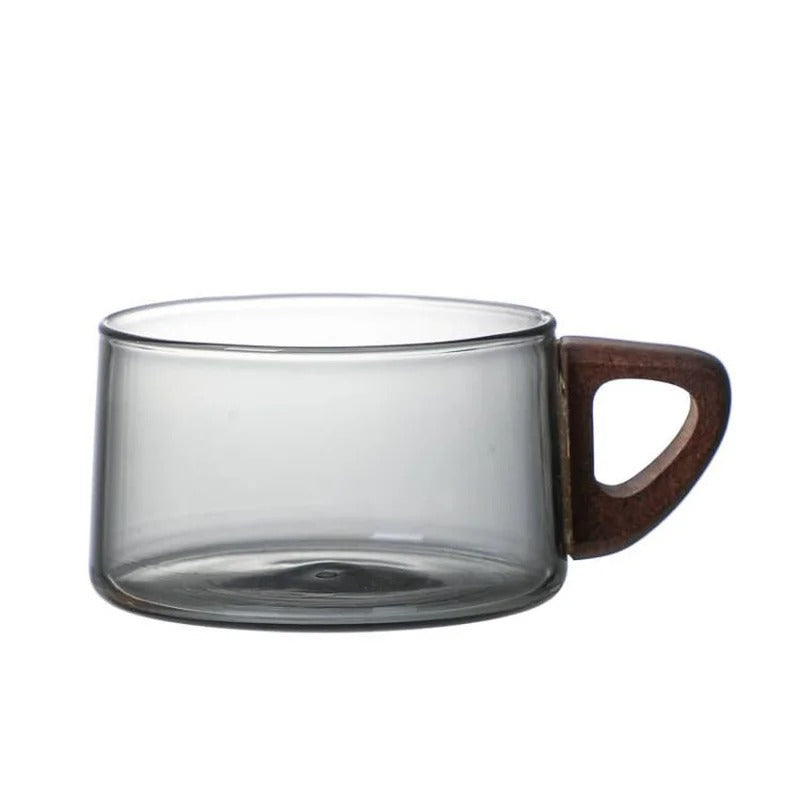 Caneca de Vidro para Café Latte com Bandeja de Madeira Rhovella Maison