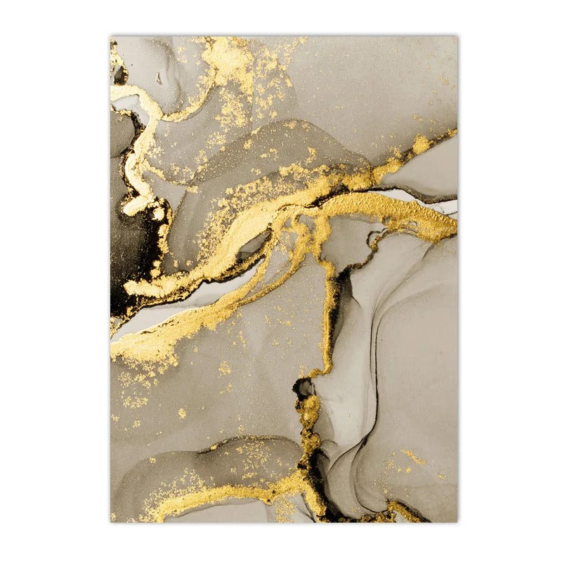 Pintura Abstrata de Mármore Bege e Dourado Rhovella Maison